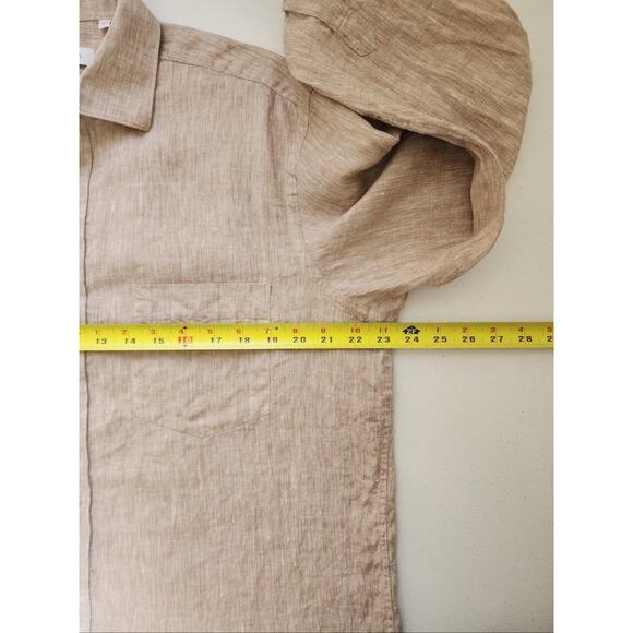Stanza Shirt Mens 16.5 42cm Beige 100% Linen Long Sleeve Button Casual Coastal - Picture 6 of 11